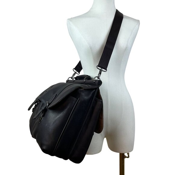 Solo Black Leather Adjustable Strap Multiple Compartments Portfolio Bag - New - Picture 2 of 14